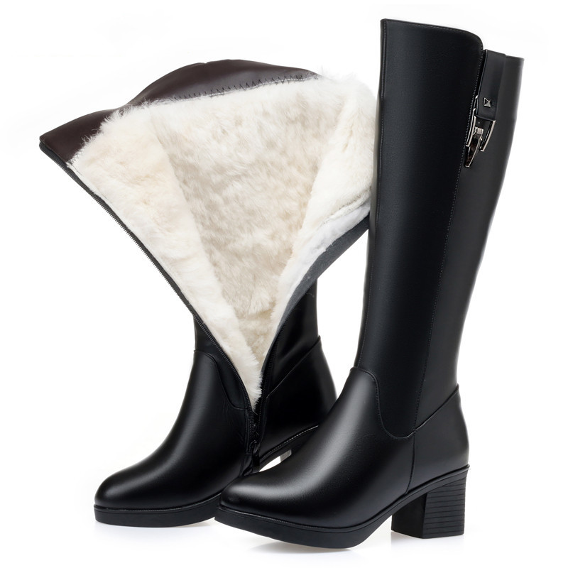 AIYUQI Winter Women Long Boots Genuine Leather Natural Wool Warm High Boots Women Fashion Large Size Women Riding Boots
