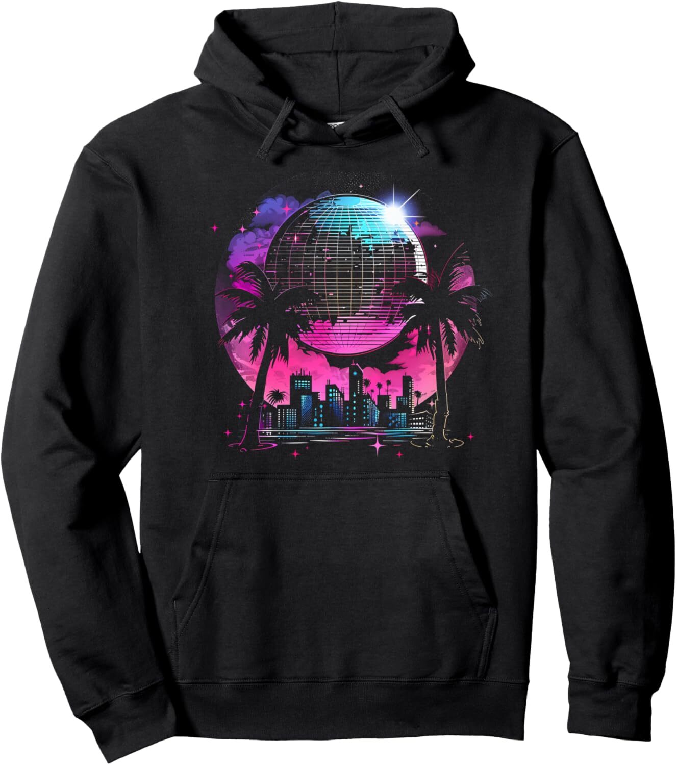Hoodie for Mens Womens Miami Beach Retro 80s City Skyline Palm Trees Ball Pullover Hoodie Graphic Pullover Long Sleeve