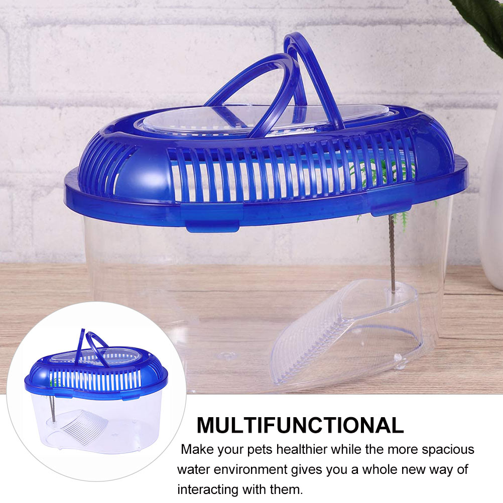 1PC Plastic Turtle Live Breeding Box Container Turtle Drying Platform Tank with Handle Cover - Size S