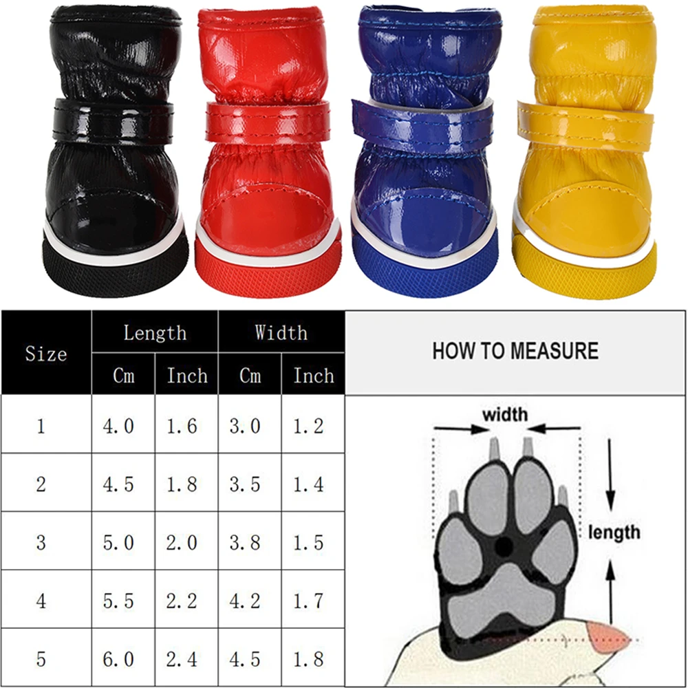 4Pcs/set Pet Shoes Winter Warm Waterproof Slip Fleece Dog Snow Boots for Dogs Puppy Rain Footwear Accessories Chihuahua Bulldog