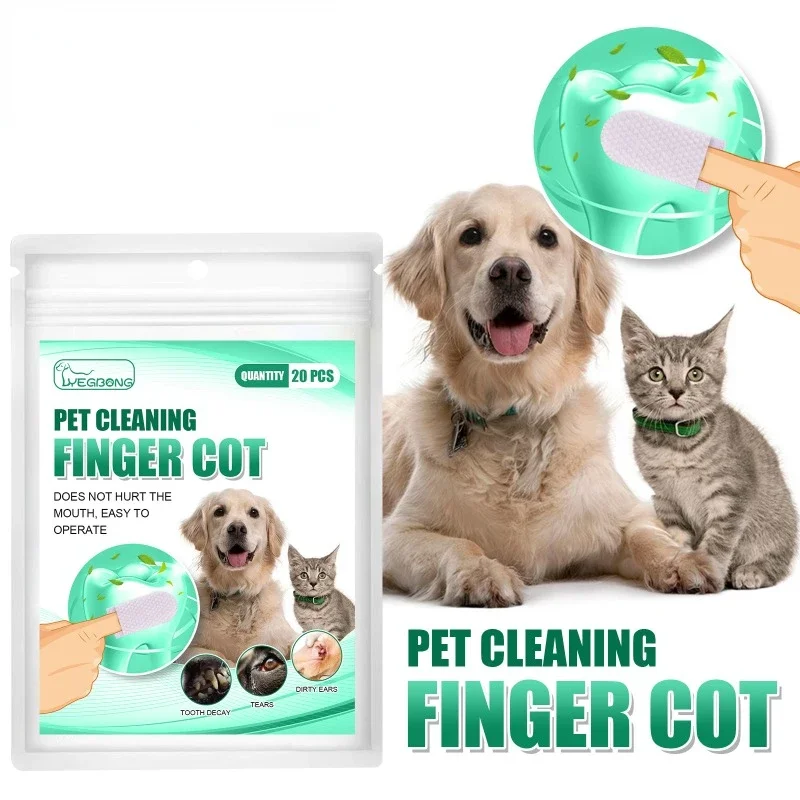 20-Piece Dog Toothbrush Easy Teeth Cleaning for Pet Dental Care Perfect for Dogs and Cats Non-Woven Fabric Wet Wipes