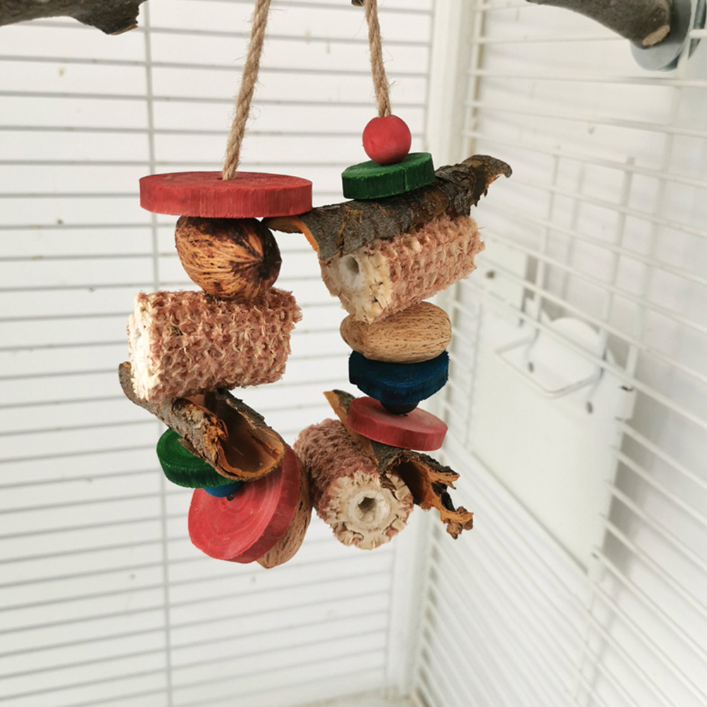 Parrot Nature Chewing Toys, Birds Hanging Wood Corncob Perch Stand Bird Cage Accessories For Parakeet Cockatiel Conure