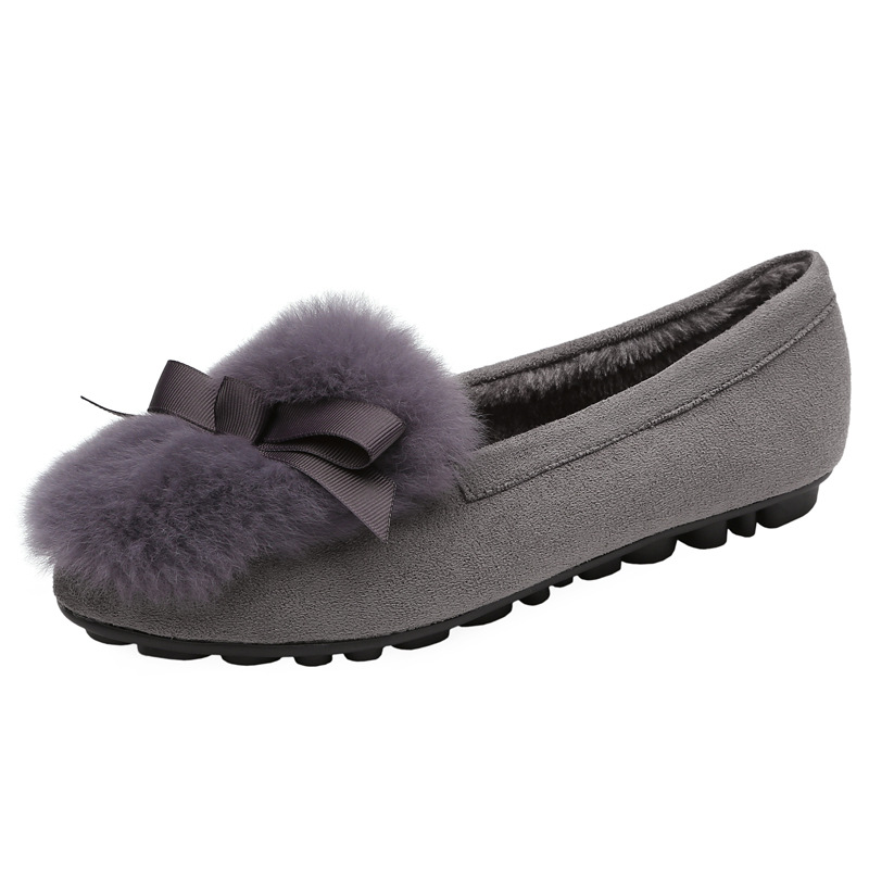 c0fa0 Bowtie Riband fur Rabbit flats women round toe plush cotton moccasins shoes woman slip on warm furry loafers big size 35-43 ry
