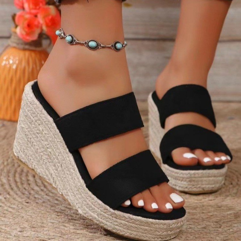 Summer 2025 New Large Hemp Rope Weaving Platform Women Peep Toe New High Wedges Heel Ankle Buckles Sandalia Female Sandals Shoes c154
