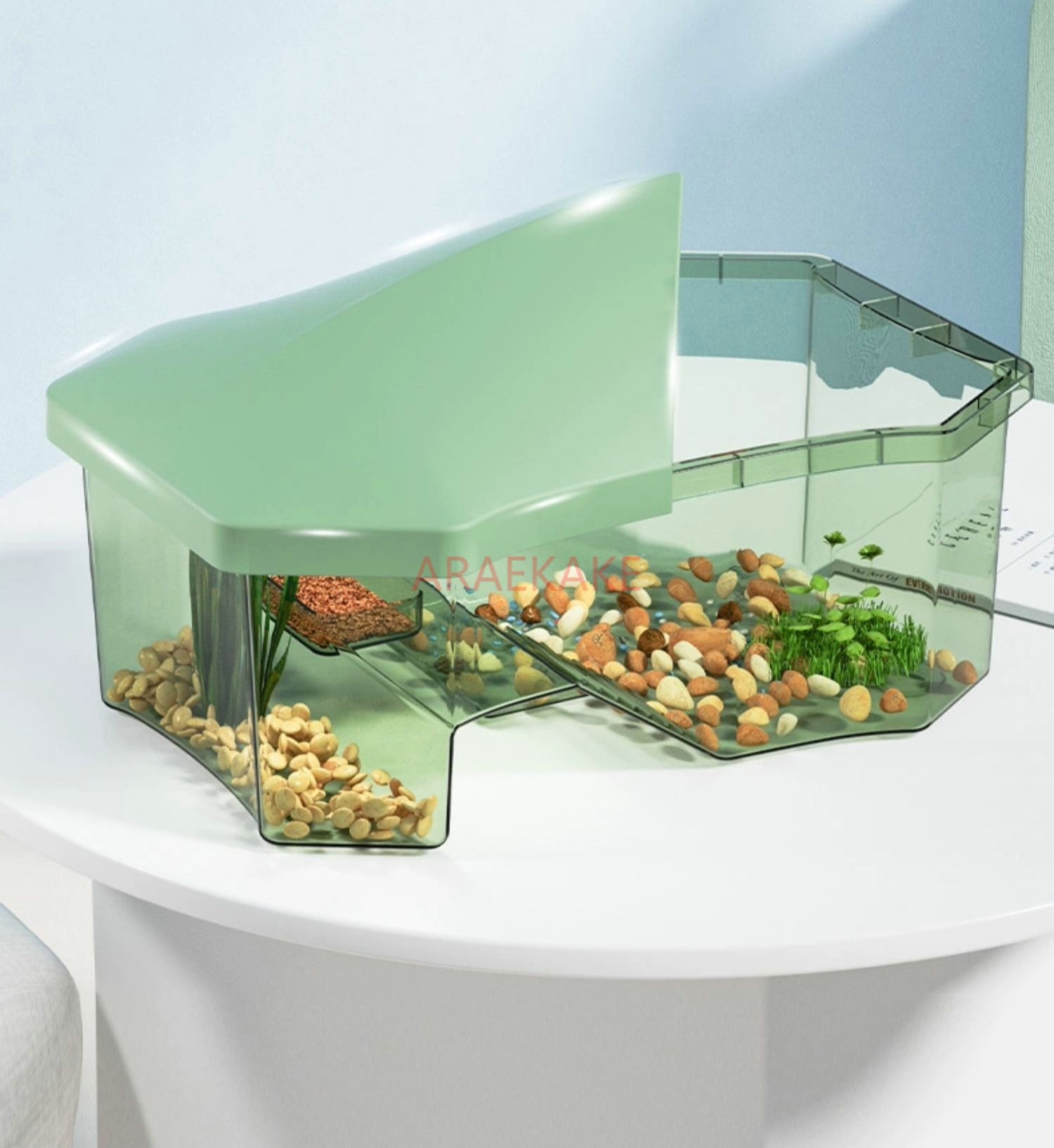 Turtle tank with sun drying platform, dedicated tank for turtle breeding, small breeding box for Brazilian turtles, villa