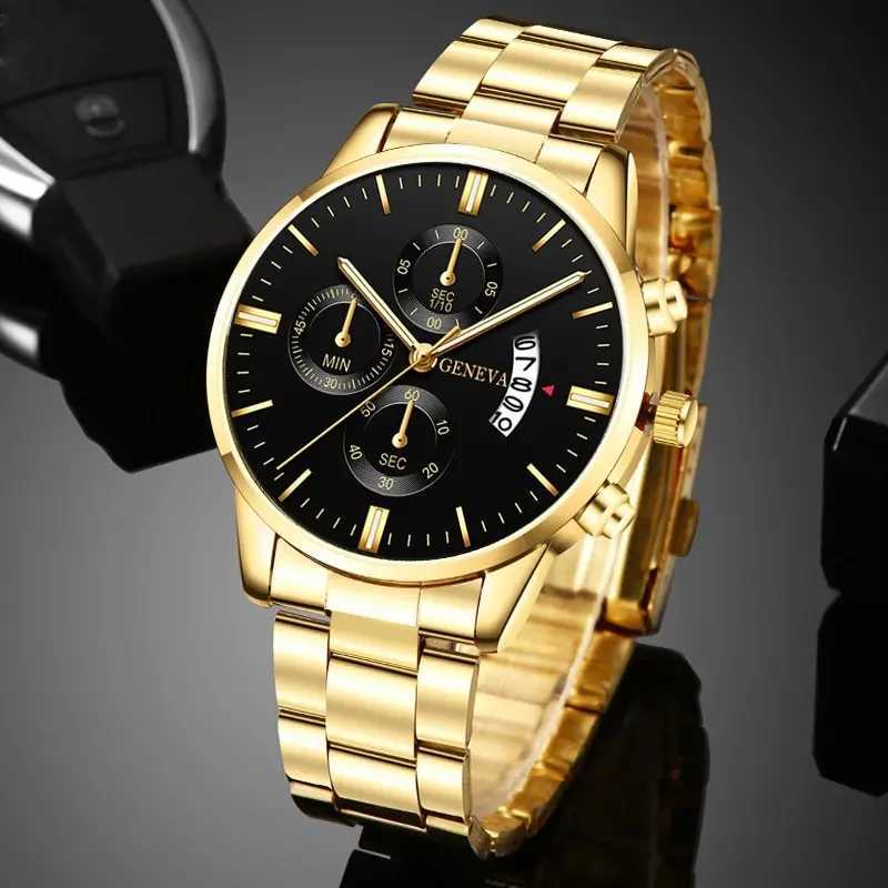 2023 Mens Gold Stainless Steel Luxury Calendar Quartz Wristband Mens Busan es for Man Clock Reloj Hombre W250104