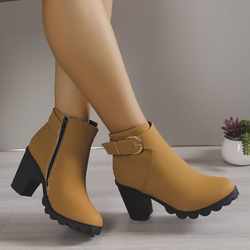 Black Women Fashion Chunky Heeled Ankle Boots Autumn New Metal Decor High Heels Shoes Woman Lace Up Platform Booties Big Size 42 88ff