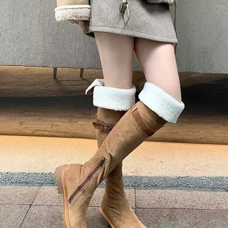 Woman Over The Knee High Boots New Fashion Slip on Long Boots Thick Sole Knight Booties Designer Women Cotton Shoes 2024