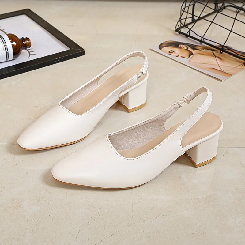 2024 New Pumps Pointed Thick High Women's Baotou Sandals Back Hollow Shallow Ladies Shoes Solid Slip on Heels Women b226