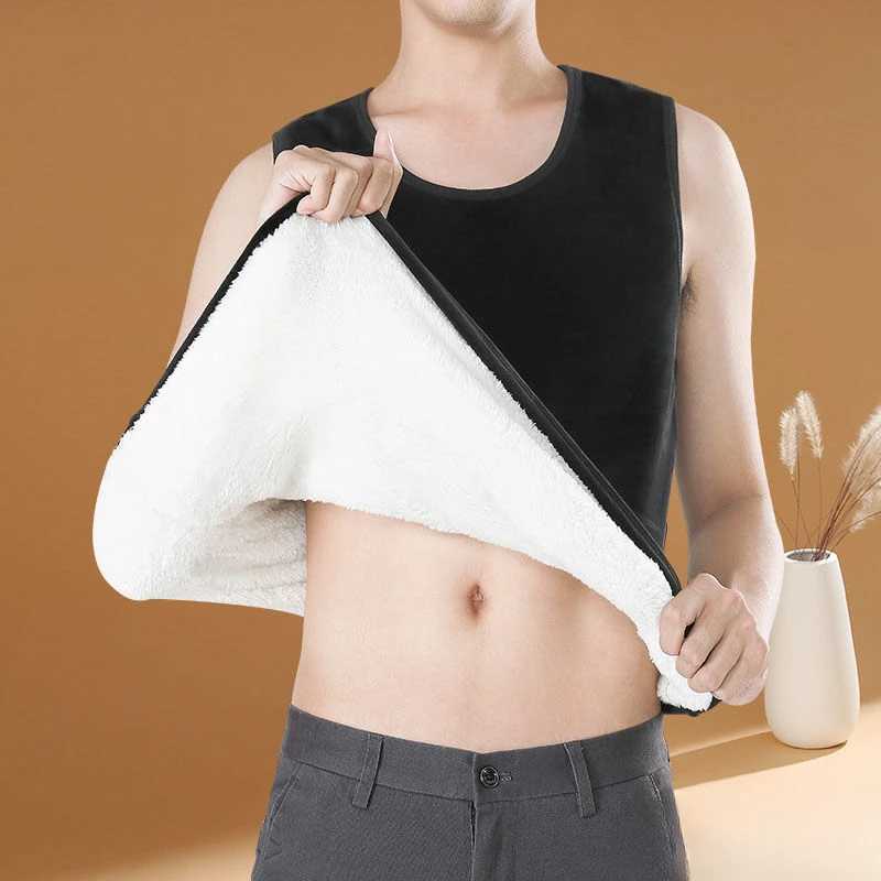 Mens Fleece Lined Undershirt Tank Top Men Thickening Slim Round Neck Warm Vest Bottoming Underwear Winter Thermal Underwear C51XJ240903