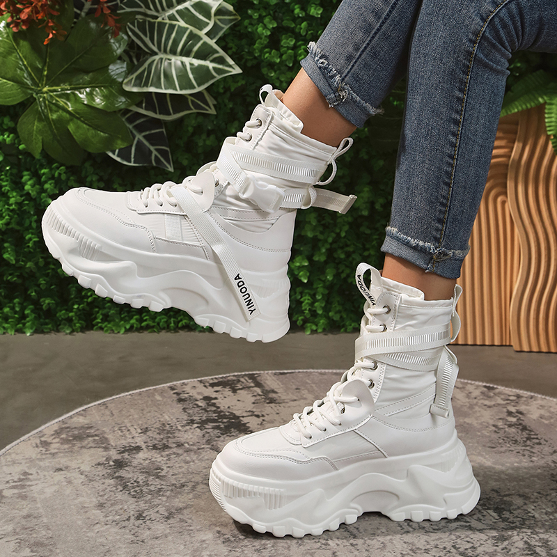 White Chunky Platform Ankle Woman 2024 Fashion Buckle Punk Motorcycle Boots for Women Thick Bottom Gothic Shoes Female