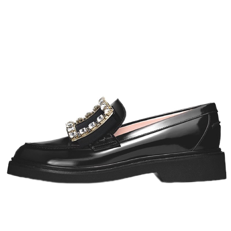 Luxury Crystal Buckle Small Leather Shoes Women Sneakers Thicken Soled Loafers Flats 2024 Ladies Oxfords Preppy Girl Derby Shoes