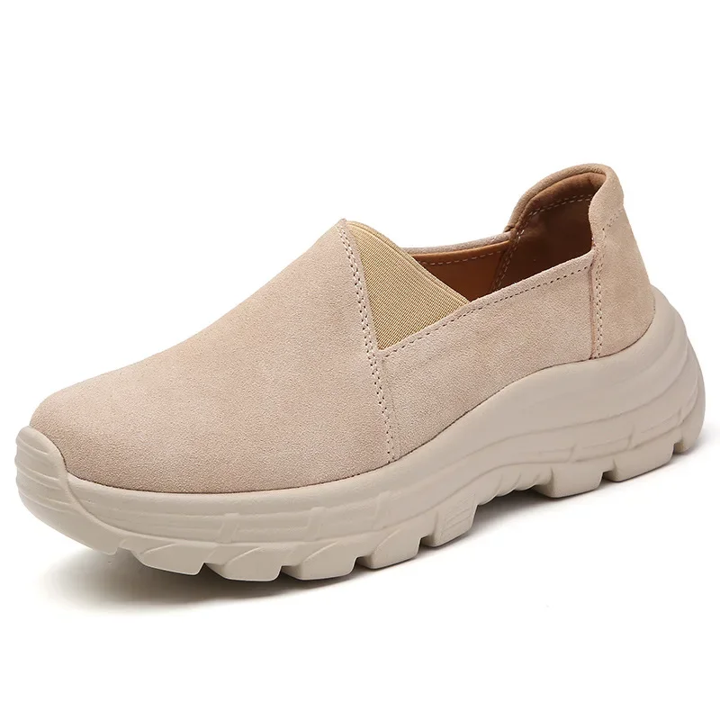 Fashion Wedge Chunky Sneakers Women Frosted Suede Shoes Female Swing Platform Shoes Plus Size Casual Slip on Shoes 2024