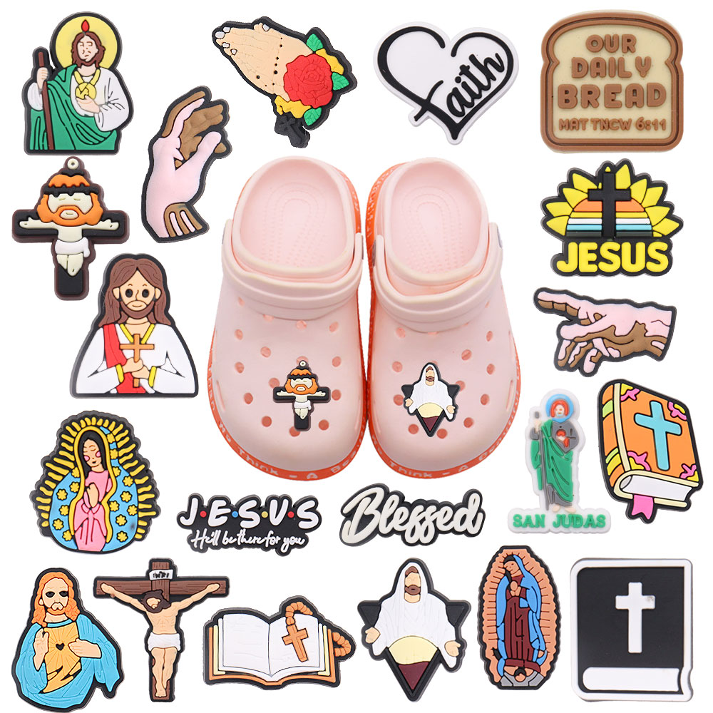 1-20PCS PVC Buckle Clog Faith Hand Jesus He'll Be There For You Garden Shoes Hole Shoes Ornament Accessory Decorations for Bands