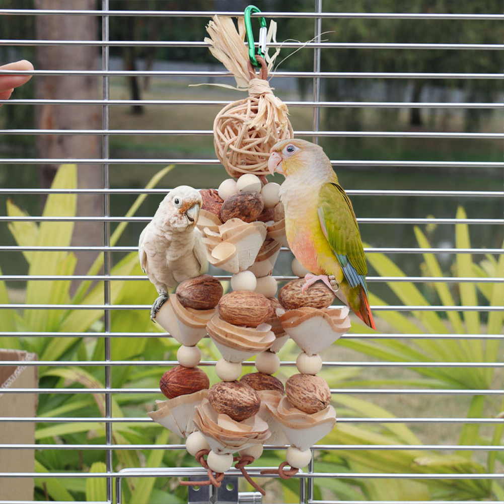 Bird Parrot Chewing Toy Rattan Balls Wooden Beads Parrot Tearing Toys Bird Cage Toy For Finch Budgie Parakeets Cockatiels