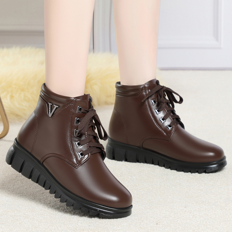 AIYUQI Mom Boots Women Anti-slip New Natural Wool Women Booties Wedge Heel Warm Middle-aged Elderly Women Winter Shoes Boots