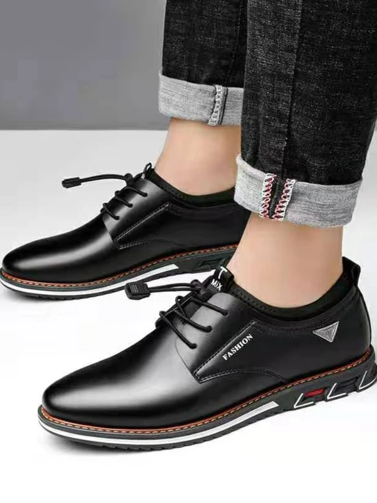 Men Dress Shoe Cowhide Leather Shoes Men's Comfortable Low-top British Casual Shoe Platform Shoes Man Formal Shoes 2024