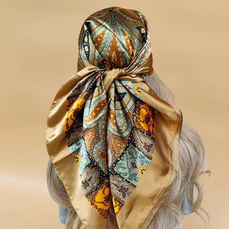 90X90CM Fashion Kerchief Silk Satin Collar Scarf Printed Headscarf Fem Square Shawl Wrapped Womens Muffler Belt X250324
