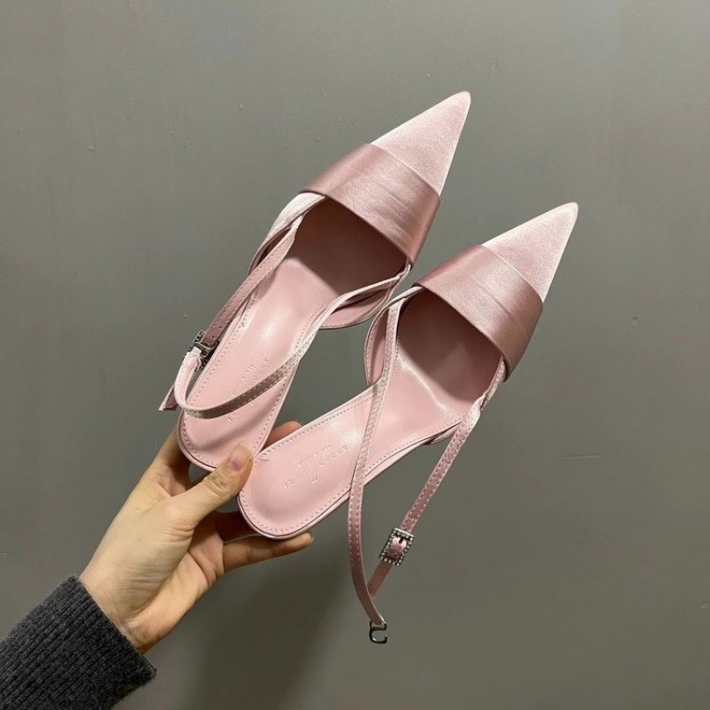 2024 Summer Women Pointed Toe High Heels Sandals Sexy Woman Shoes Fashion Silk Party Wedding Slingback Woman Pumps