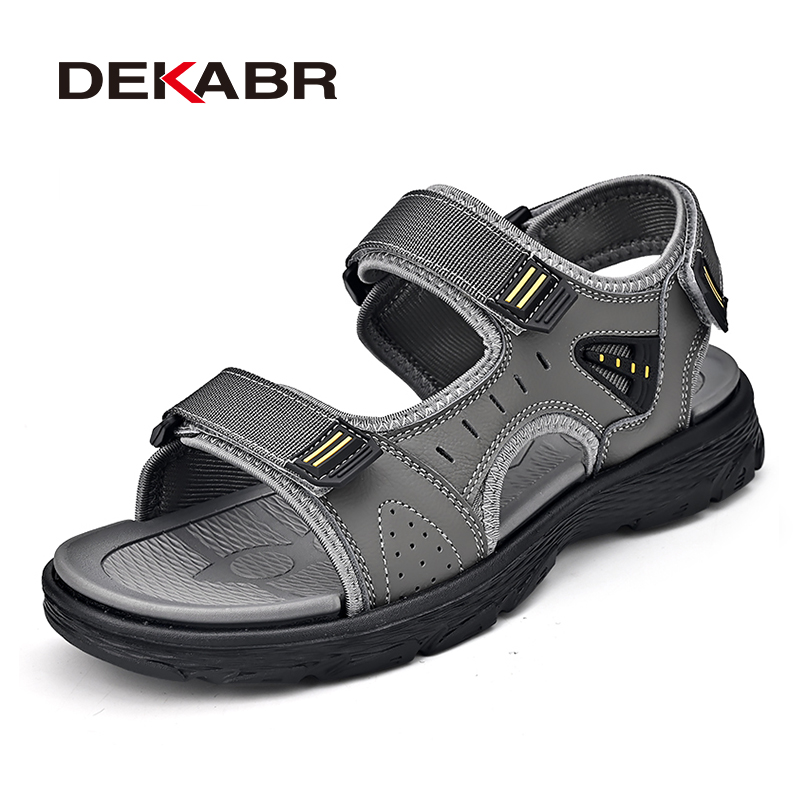 DEKABR Men's Summer Cowhide Leather New Hollow Outdoor Comfortable Soft Sole Open Toe Adjustable Fashion Beach Sandals 9e7f