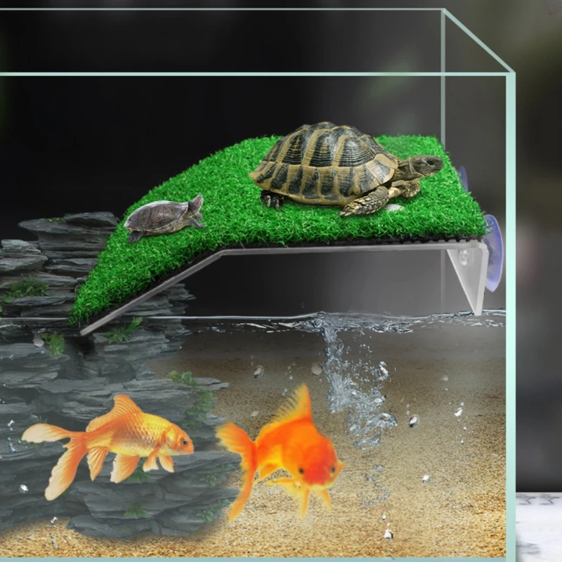 Simulation Lawn Turtle Basking Platform Tortoise Climb Drying Island Ladder Plat for Reptile Fish Tank Aquarium Decoration