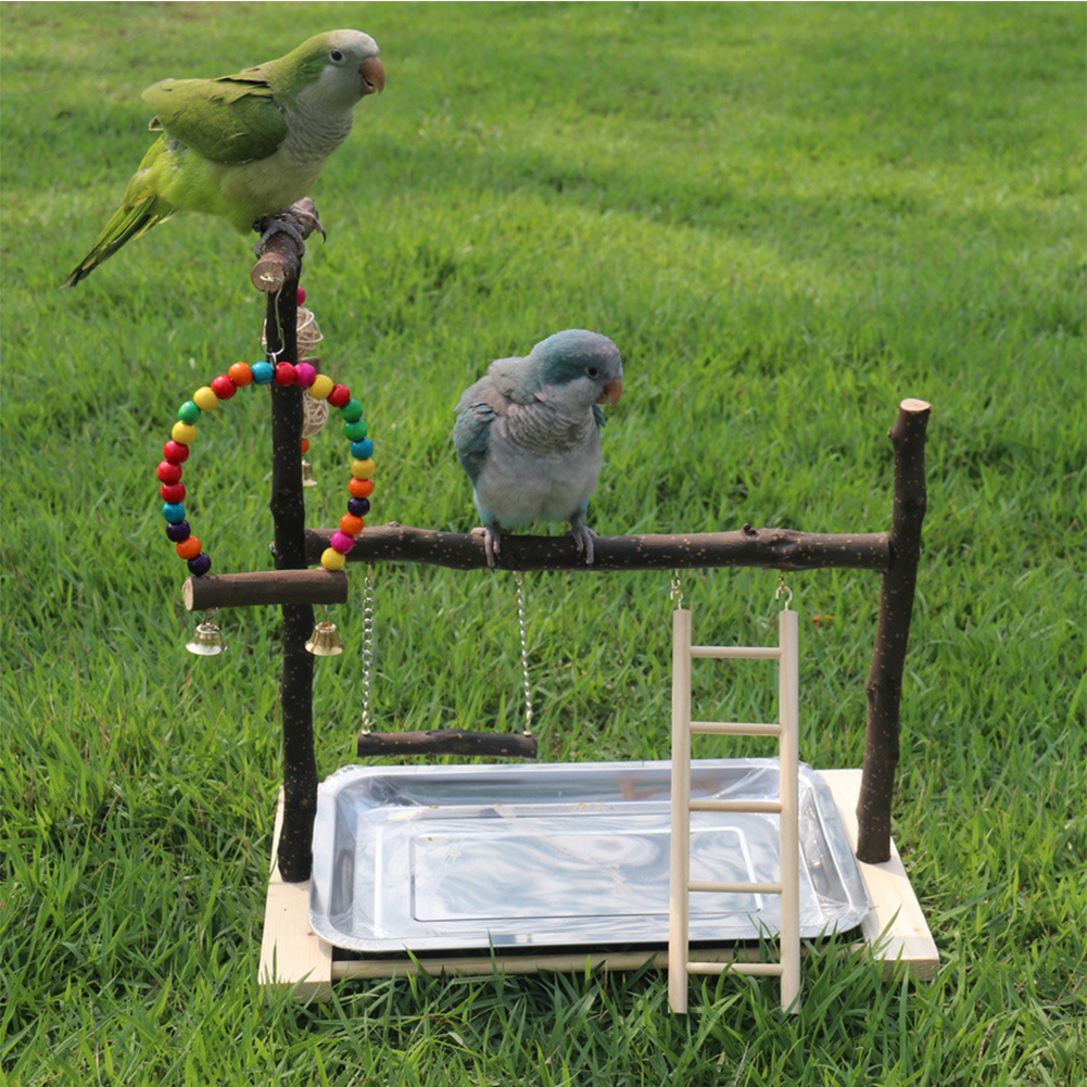 Bird Playground Parrot Playstand Gym Playpen Play Stand Wood Perch Exercise Activity Center Ladders Feeder Cups Swing Toys