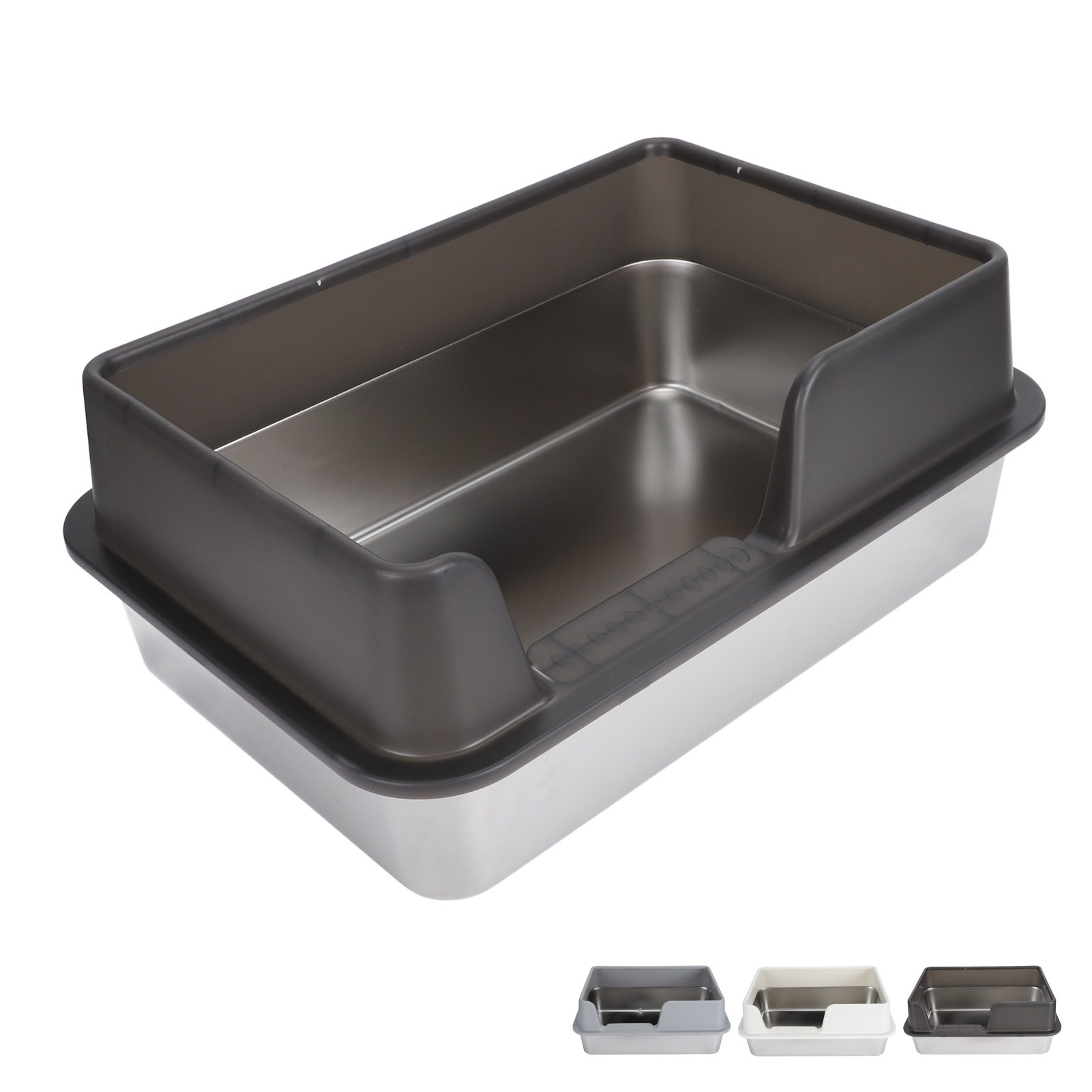 High Wall Sides Enclosed Litter Box Scratch Proof Stainless Steel Litter Box Side Entry Stain Resistant for Small Medium Cats