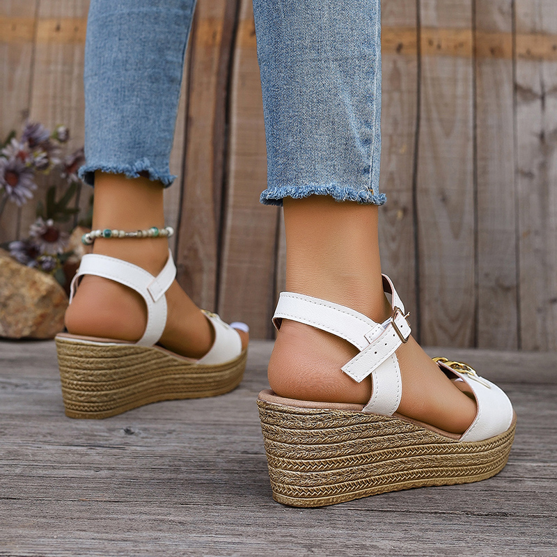 Summer Rimocy Women Wedge Sandals with Golden Chain Ankle Buckle Thick Sole Sandalias Woman 2024 Chunky New Platform Sandles Ladies 5a08