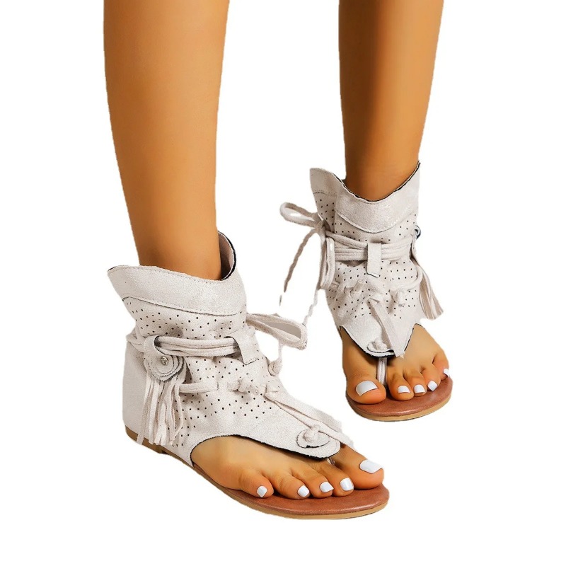 2025 new Cool Plus-size Boots Selg Retro Comfortable Flat with Fringe Hollowed-out Sandals Women 502f