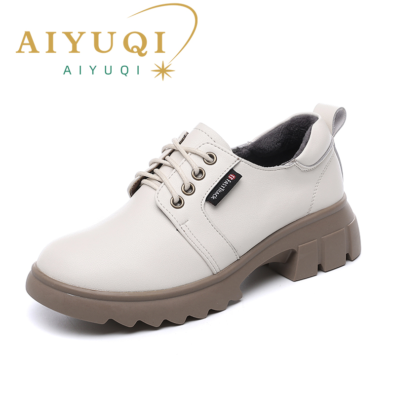 British AIYUQI Style 2024 Autumn New Genuine Leather Women Loafers Lace-up Vintage Casual Women's Shoes df1d 's
