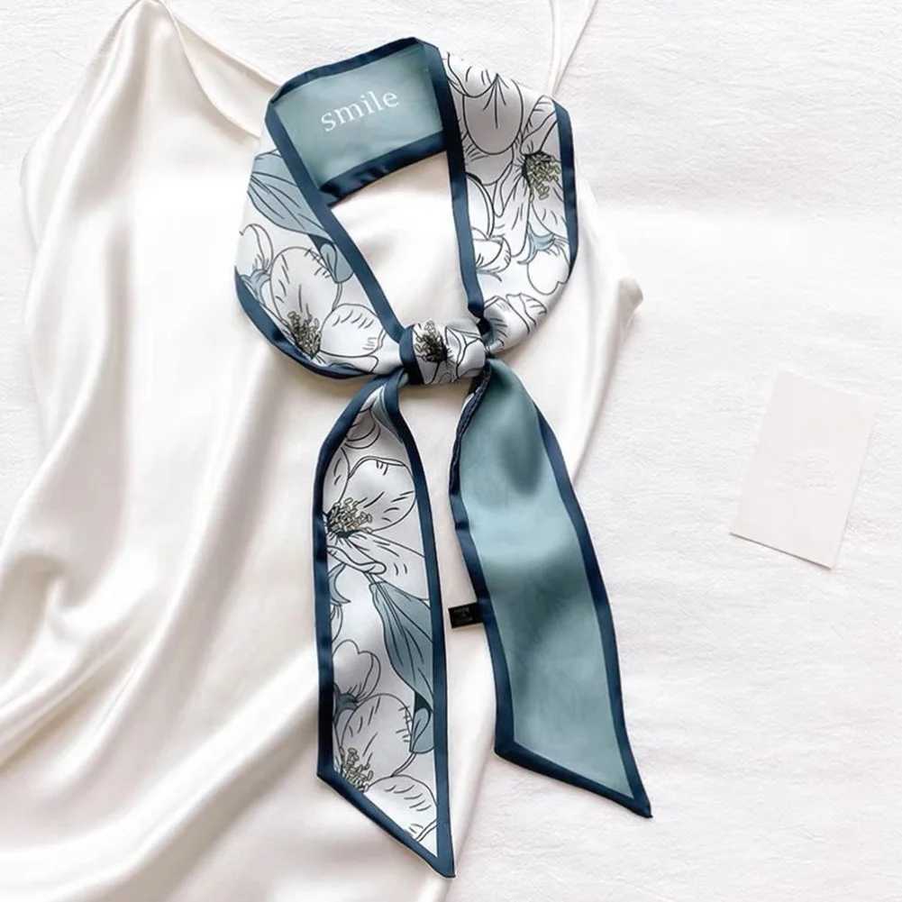 New Fashion Shawl Silk Fruit Printed Scarf 90cm Long Womens Handle Narrow Neck Scarf Tie X250319