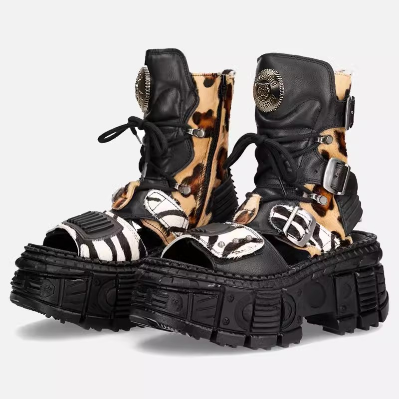 Leopard Black Punk Gothic Platform Sandals Open Toe Buckle Women Summer Shoes Sexy Thick Heels Footwear Drop Ship b96a 5739