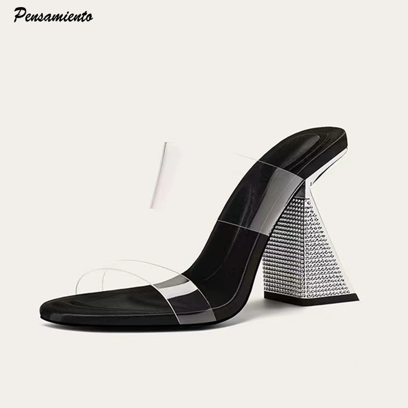2025 new Rhies Summer Triangle Heeled Women Slippers Sandals Fashion Soft Transparent PVC High heels Mules Slides Shoes b0cc