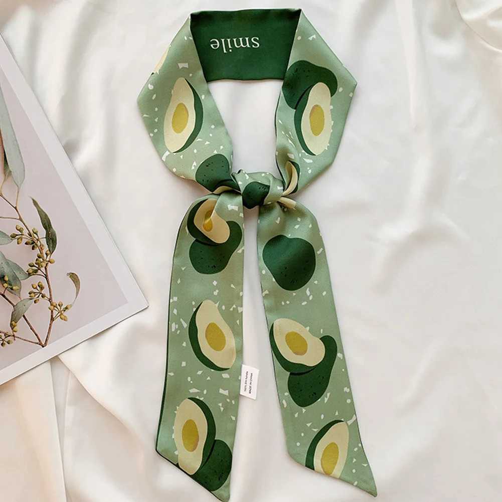 New Fashion Shawl Silk Fruit Printed Scarf 90cm Long Womens Handle Narrow Neck Scarf Tie X250319