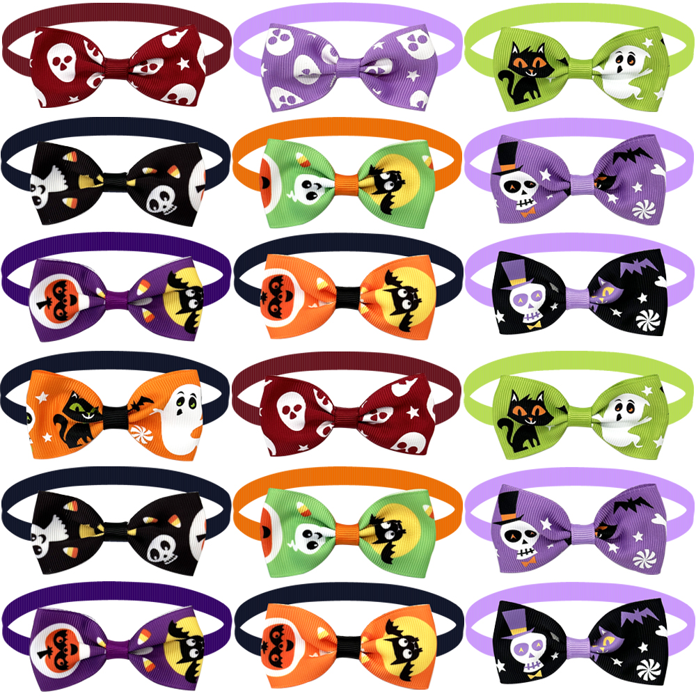 50/100pcs Halloween Pet Puppy Dog Cat Bow Ties Adjustable Small Dog Bowties Bowknot Cat Dog Collar Pet Grooming Accessories