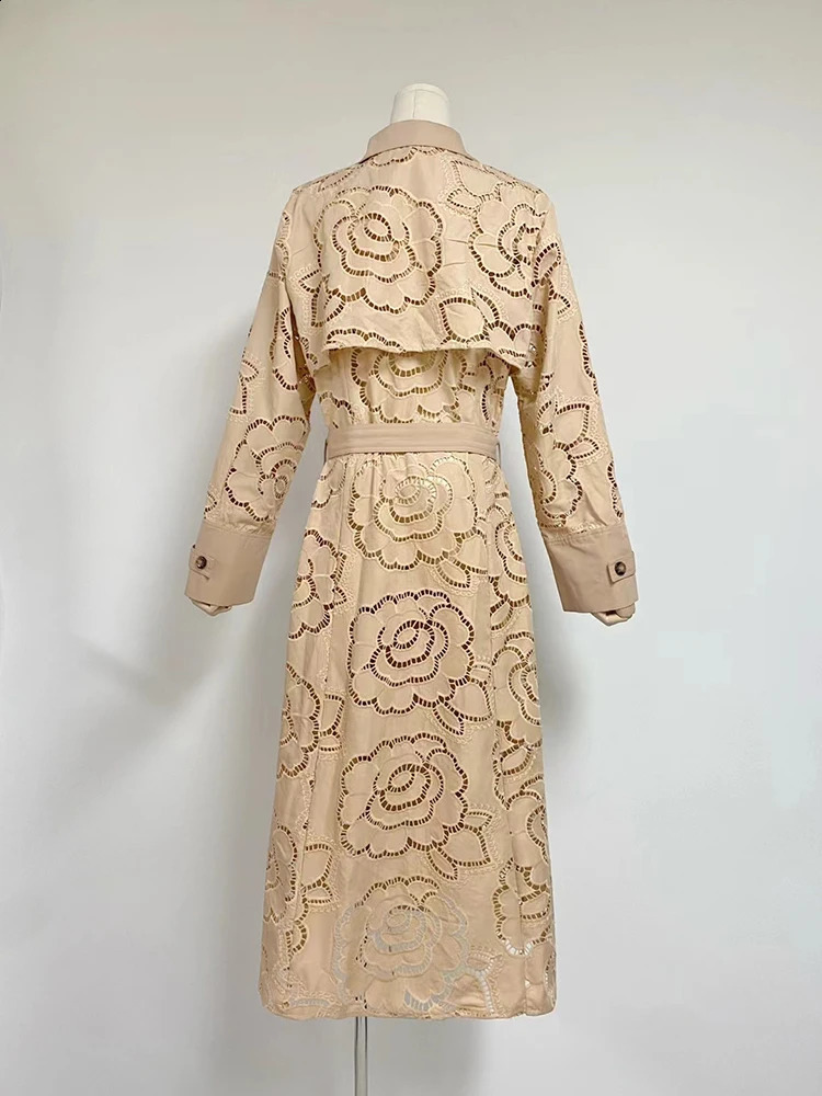 Eshin 2024 Spring Hollow Open Collar Womens Long Sleeve Splicing with Elegant Trench Womens Fashion Dress TH6188 240903