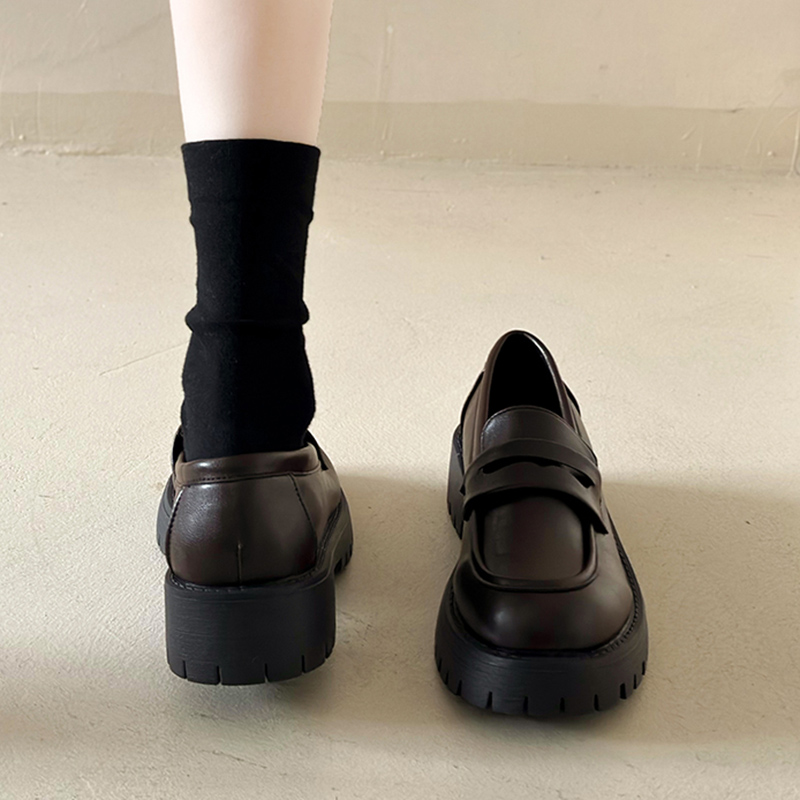 Lucyever Black Pu Leather Platform Loafers for Women Preppy Style Slip On Student Shoes Woman Thick Bottom Single Shoes Size 43