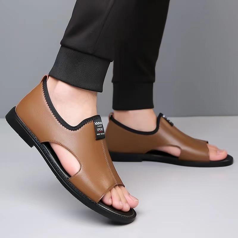 Designer New Leather Platform Outdoor Beach Men's Sandals Summer Fashion Soft Bottom Hollow Light Casual Beach Shoes for Men