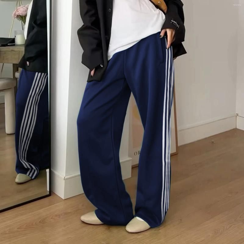 Women's Y2k Striped Joggers Pants - Wide Leg Baggy Sweatpants With Elastic Waist And Pockets, Color Block Parachute Track
