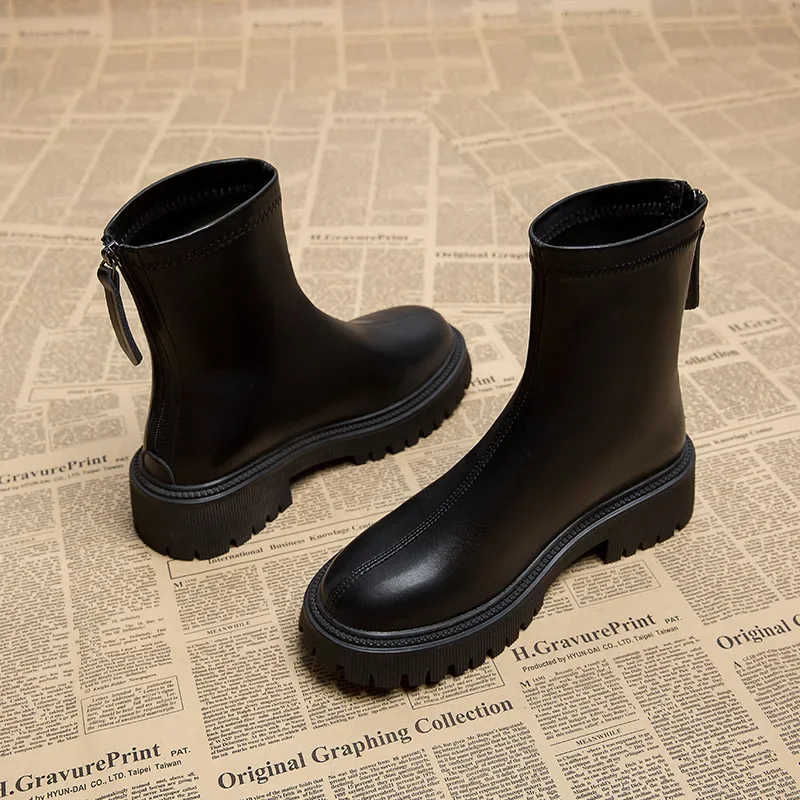 Fashion Boots Round Toe New Short Booties Ladies Elegant Square Heel Shoes Winter Soft Leather Women's Footwear2024 ca4c