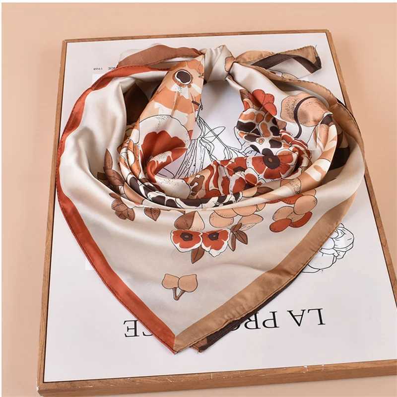 Silk satin hair scarf with hand print Fem Bandana small neck muffler headscarf for women 70 * 70cm square shawl X250319