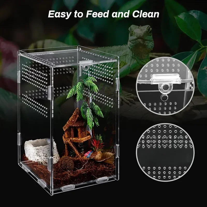 Reptile Acrylic Transparent Habitat Breeding Box Nano Arboreal Tarantula Enclosure Bearded Dragon Spider Sling Isopods Case