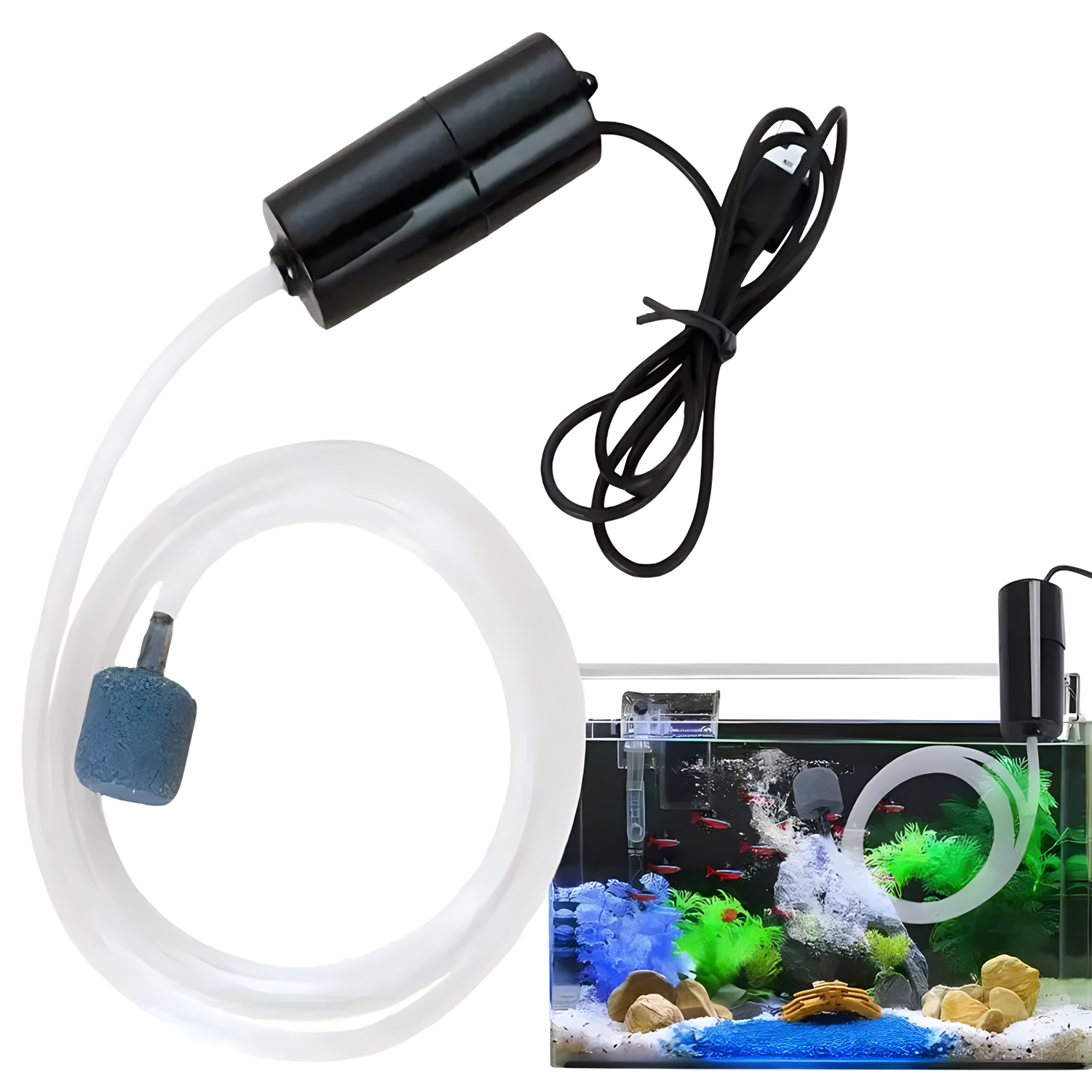 USB Aquarium Air Pump With Air Stone And Silicone Tube Energy Saving Oxygen Pump For Aquarium Fishing Air Compressor Aerator