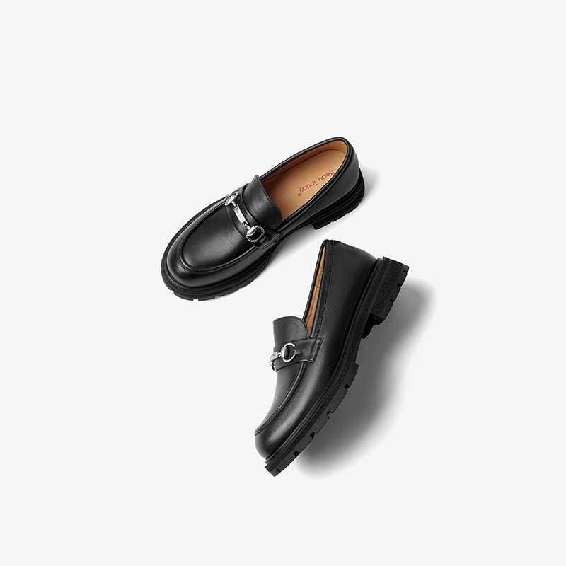 BEAUTODAY Platform Loafers Women Cow Leather Metal Design Round Toe Solid Color Slip On Leisure Ladies Flats Handmade 26219