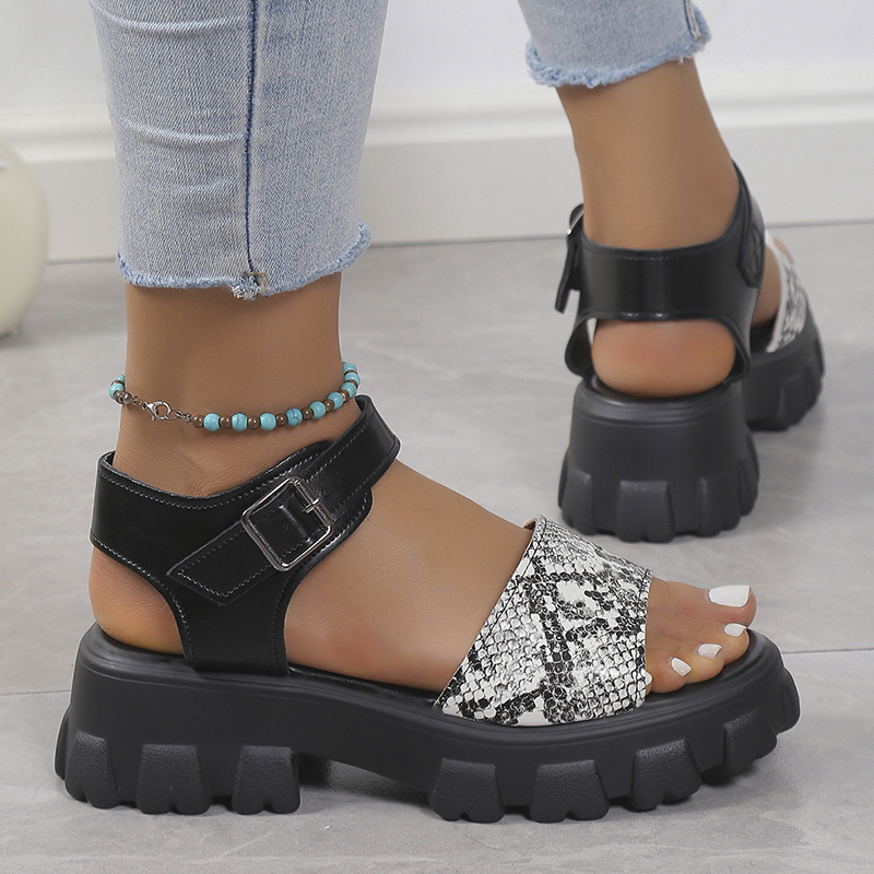 2025 new Goth Punk Snake Prints Platform Sandals Women Summer Buckle Strap Wedge Heel Sandles Woman Thick Bottom Non-Slip Roman Sandalias
