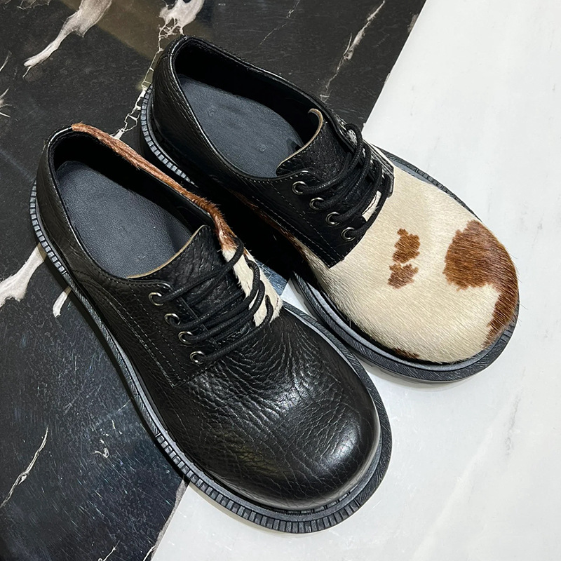 Unisex Men women Black Thick Soled Derby Leather Big Toe Fashion High-Grade High Street Couple Style Casual Shoes