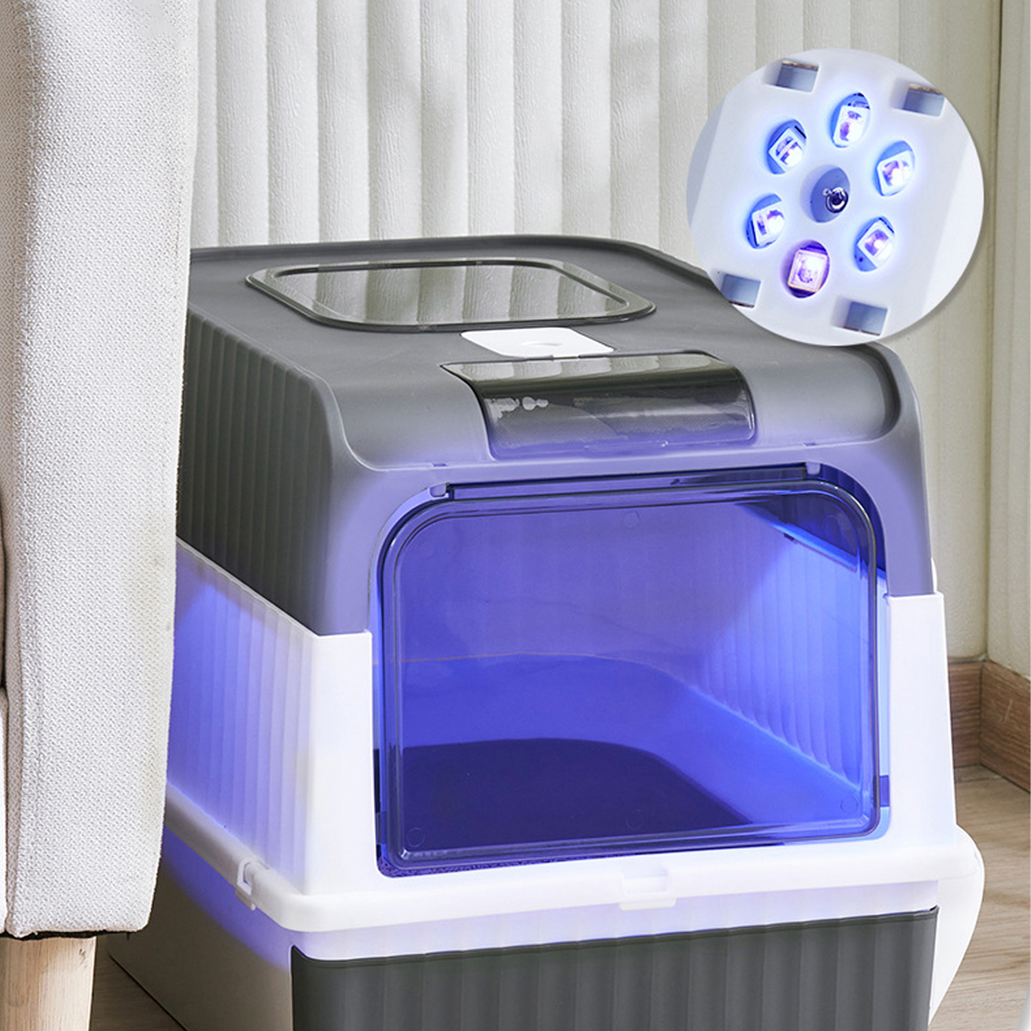 Cat Litter Pan Fully Enclosed with UV Light Top-Out Splash-Proof Pet Litter Box and Scoop Set Sterilizing and Odor-Resistant
