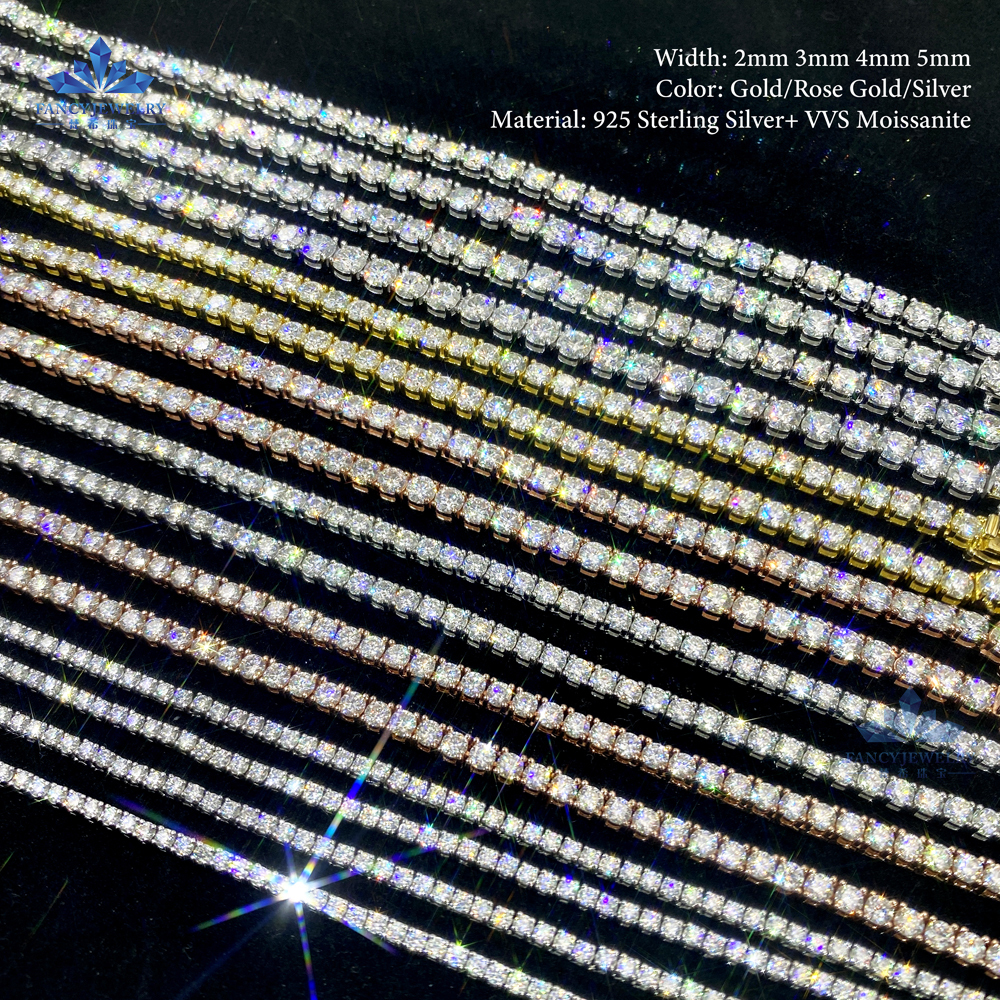 Gra Certificated 10k 14k Real Solid Gold Lated 2mm 3mm 4mm Moissanite 925s Jewelry Tennis Chain Necklace for Men Women