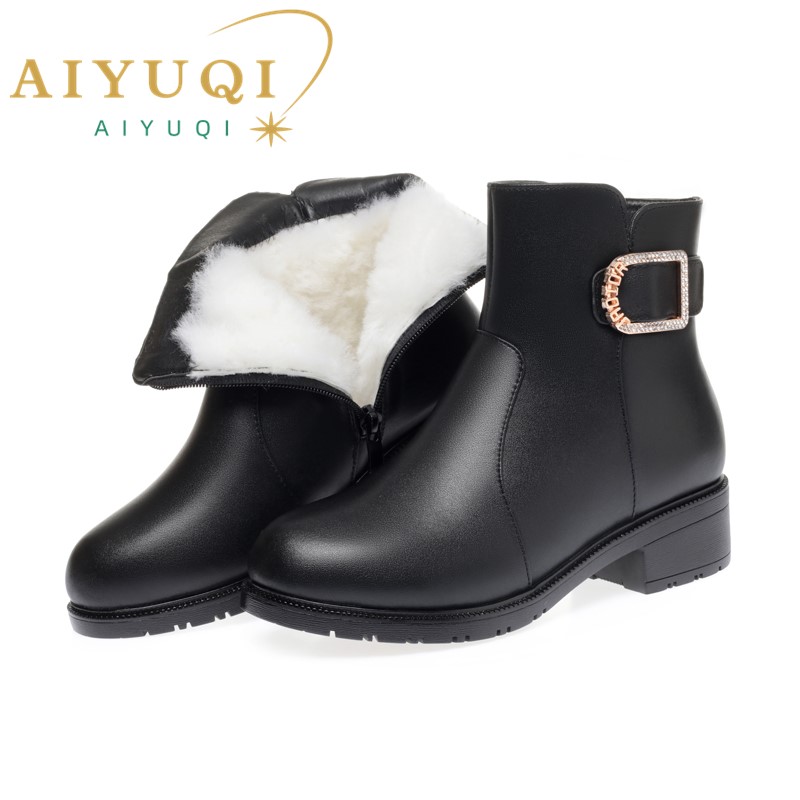 AIYUQI Women Ankle Boots 2024 New Large Size Women Winter Boots Non-slip Genuine Leather Women Snow Boots