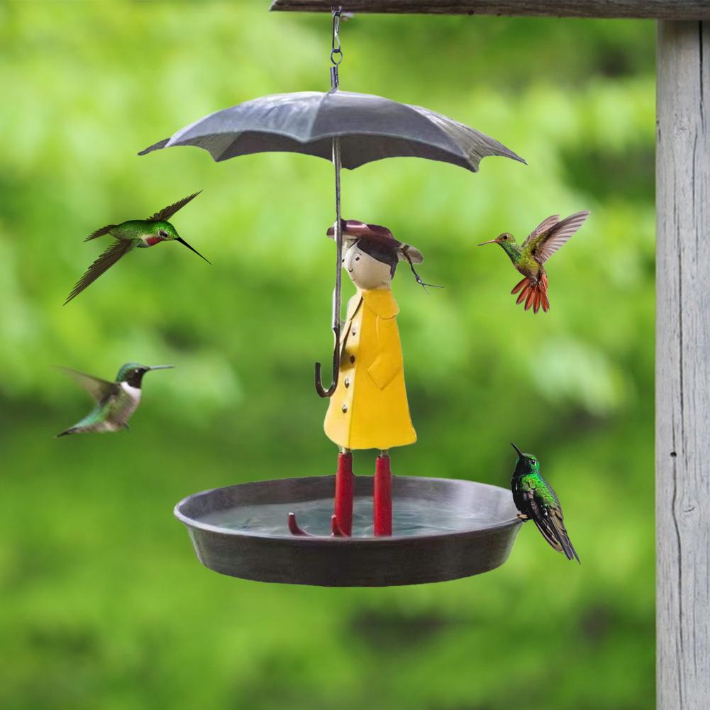 Decorative Bird Feeder Metal Chain Hanging Bird Feeders Set Girl Umbrella Hummingbirds Feeder Outdoor Garden Decorations